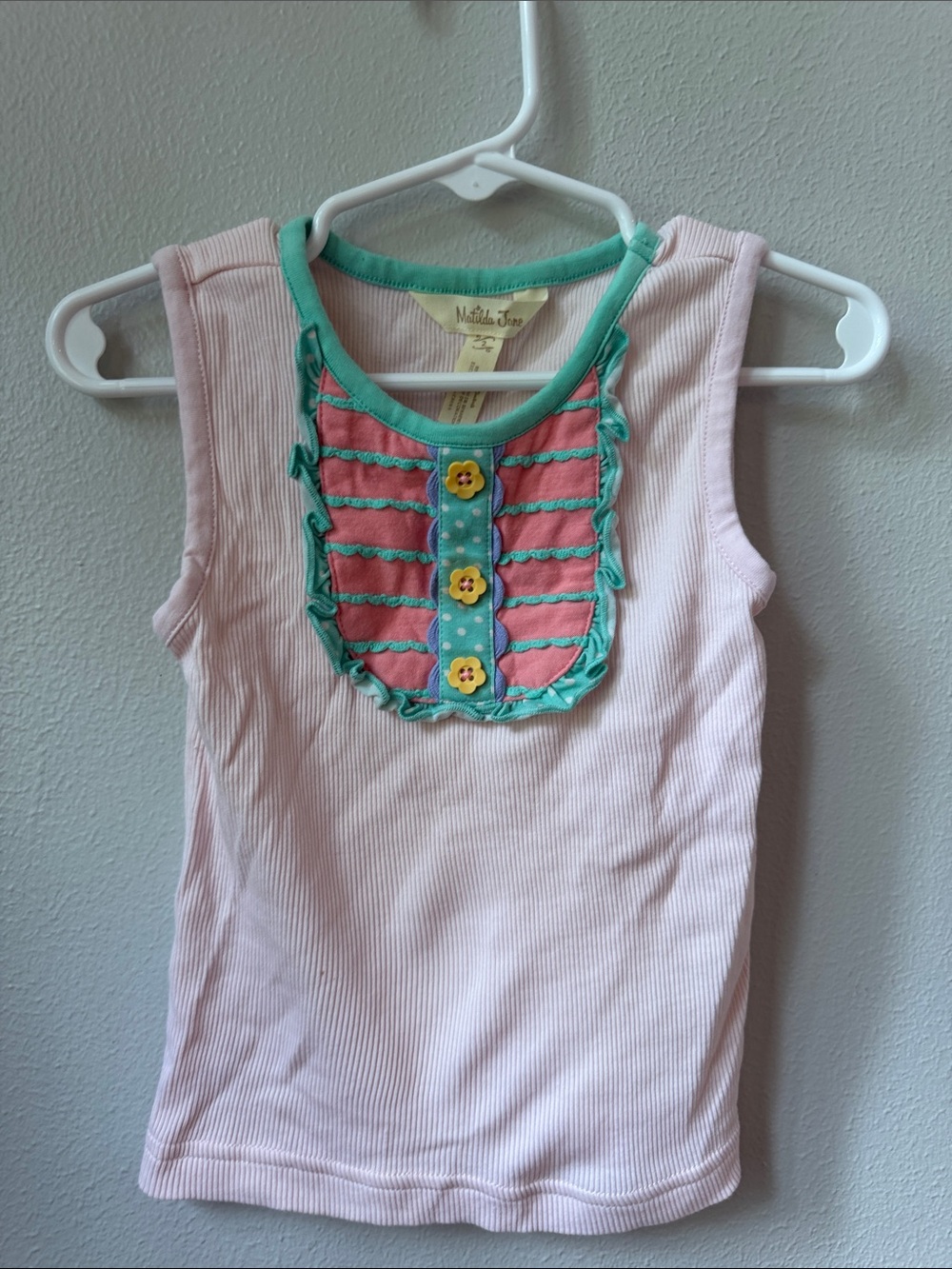 Matilda Jane Pink Tank Top with Teal and Coral Accent